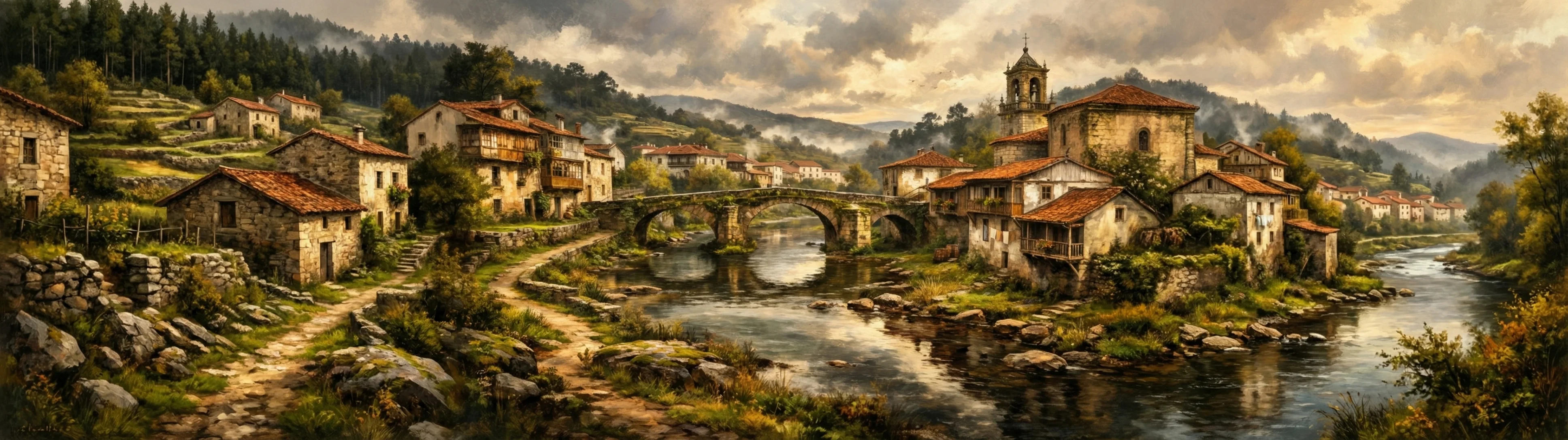 An artistic view of Ribadavia, where the Avia meets the Miño